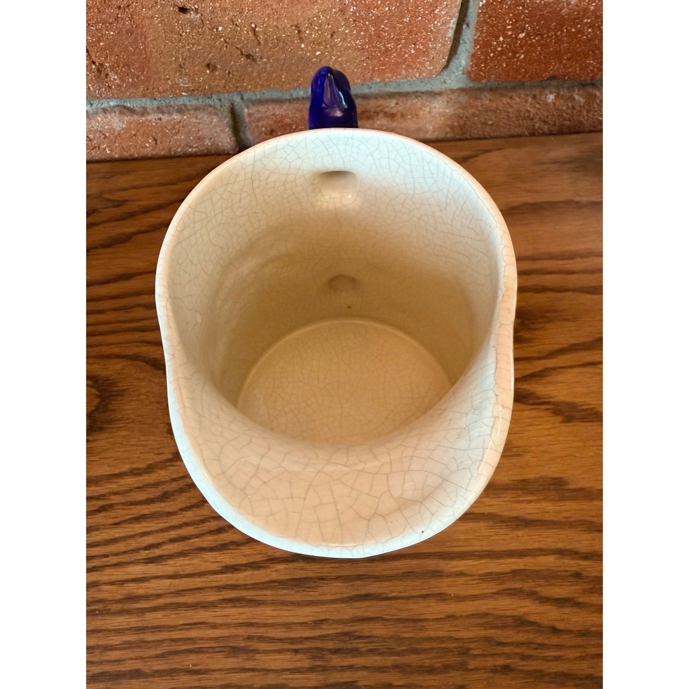 Vintage Old Sleepy Eye-style pitcher, cobalt and cream crackle glaze, 7.5" tall - Picture 9 of 10